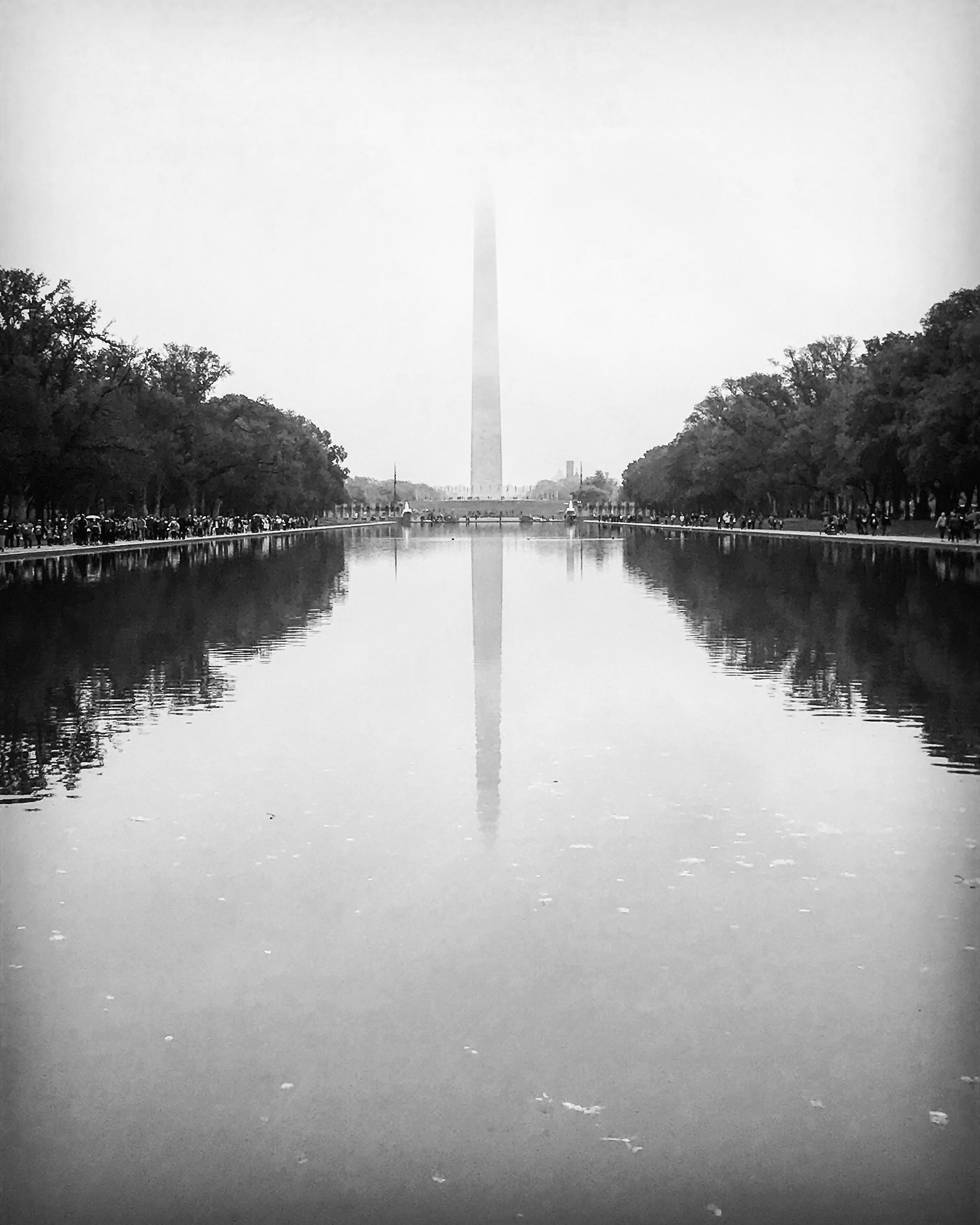 The Washington Monument in fog, Washington D.C.